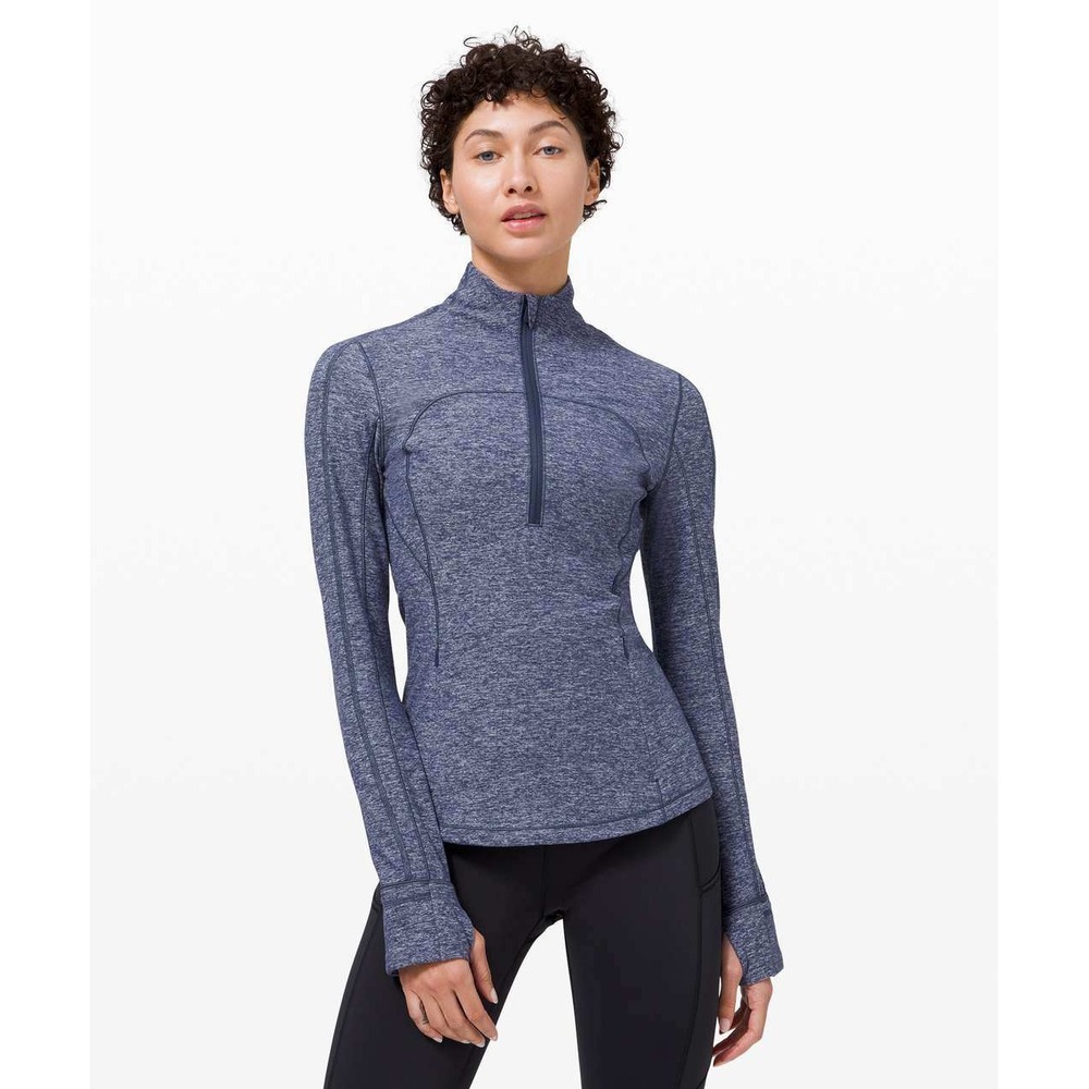 Lululemon Run Briskly 1/2 Zip Heathered Cadet Blue Rulu Pullover Size 8